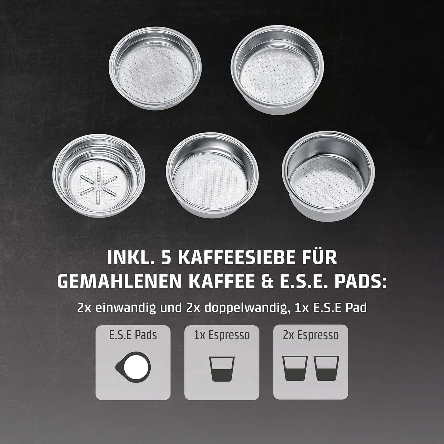 CASO EspressoGourmet Crema - Ekspres z kolbą ze spieniaczem do mleka, espresso, cappuccino, kolba ze stali nierdzewnej, pompa ULKA 20 bar, ekspres do kawy, kawa mielona, ​​kapsułki ESE