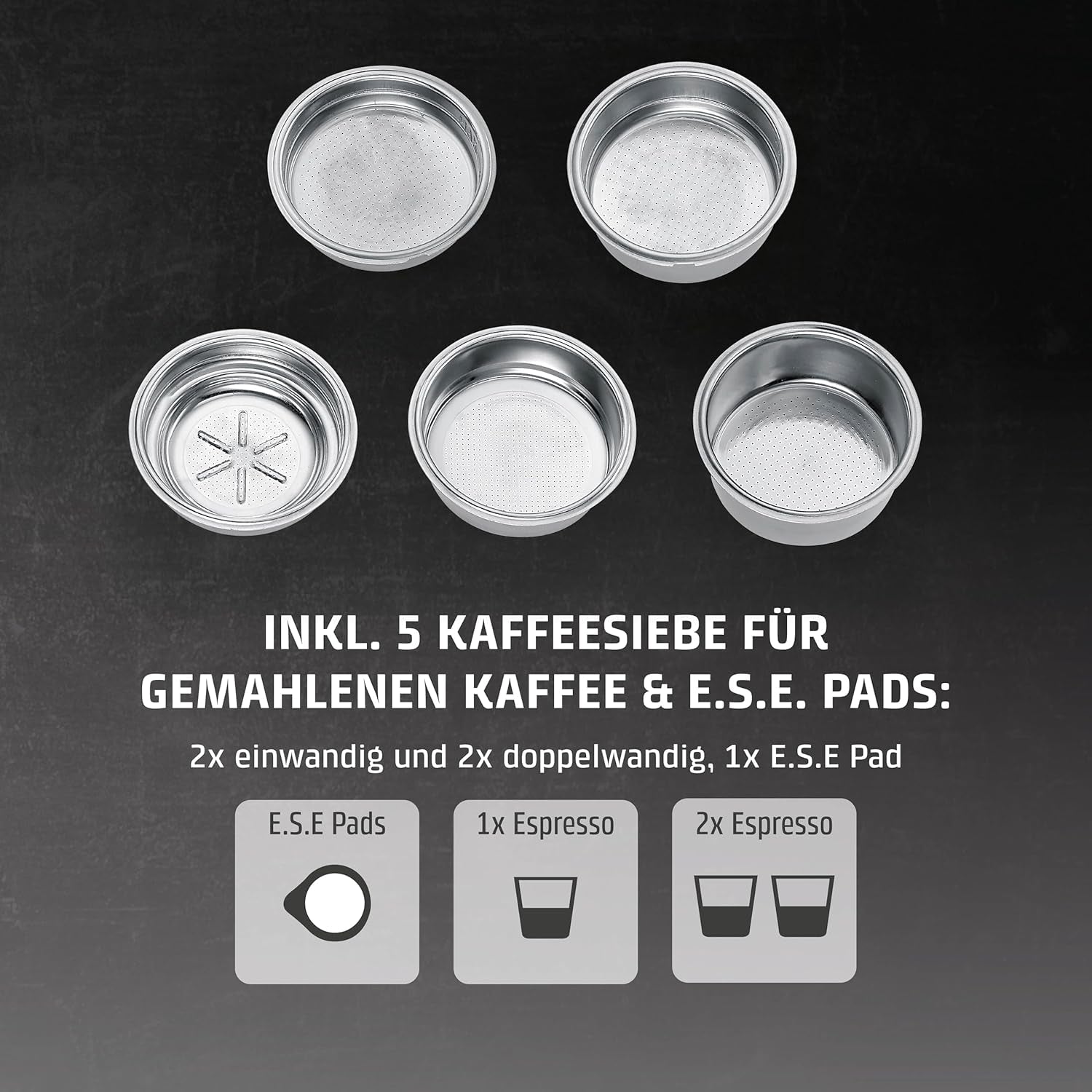 CASO EspressoGourmet Crema - Ekspres z kolbą ze spieniaczem do mleka, espresso, cappuccino, kolba ze stali nierdzewnej, pompa ULKA 20 bar, ekspres do kawy, kawa mielona, ​​kapsułki ESE