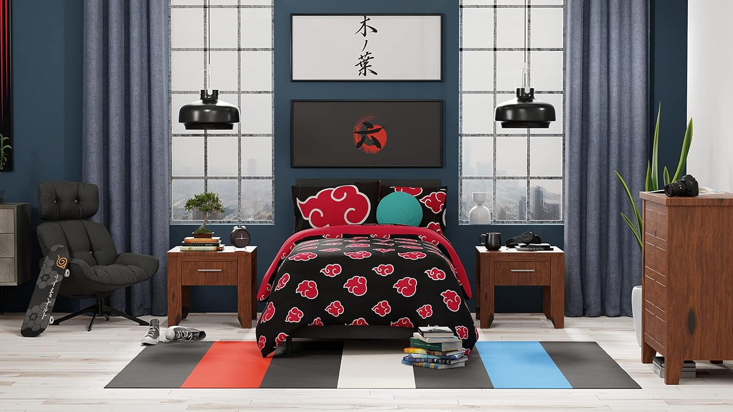 Franco Naruto Anime Akatsuki wzór miękka pościel z mikrofibry kołdra królowa, (oficjalny produkt Naruto) kołdry i kołdry Naty Shop