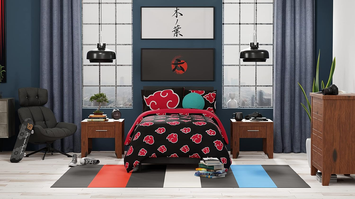 Franco Naruto Anime Akatsuki wzór miękka pościel z mikrofibry kołdra królowa, (oficjalny produkt Naruto) kołdry i kołdry Naty Shop