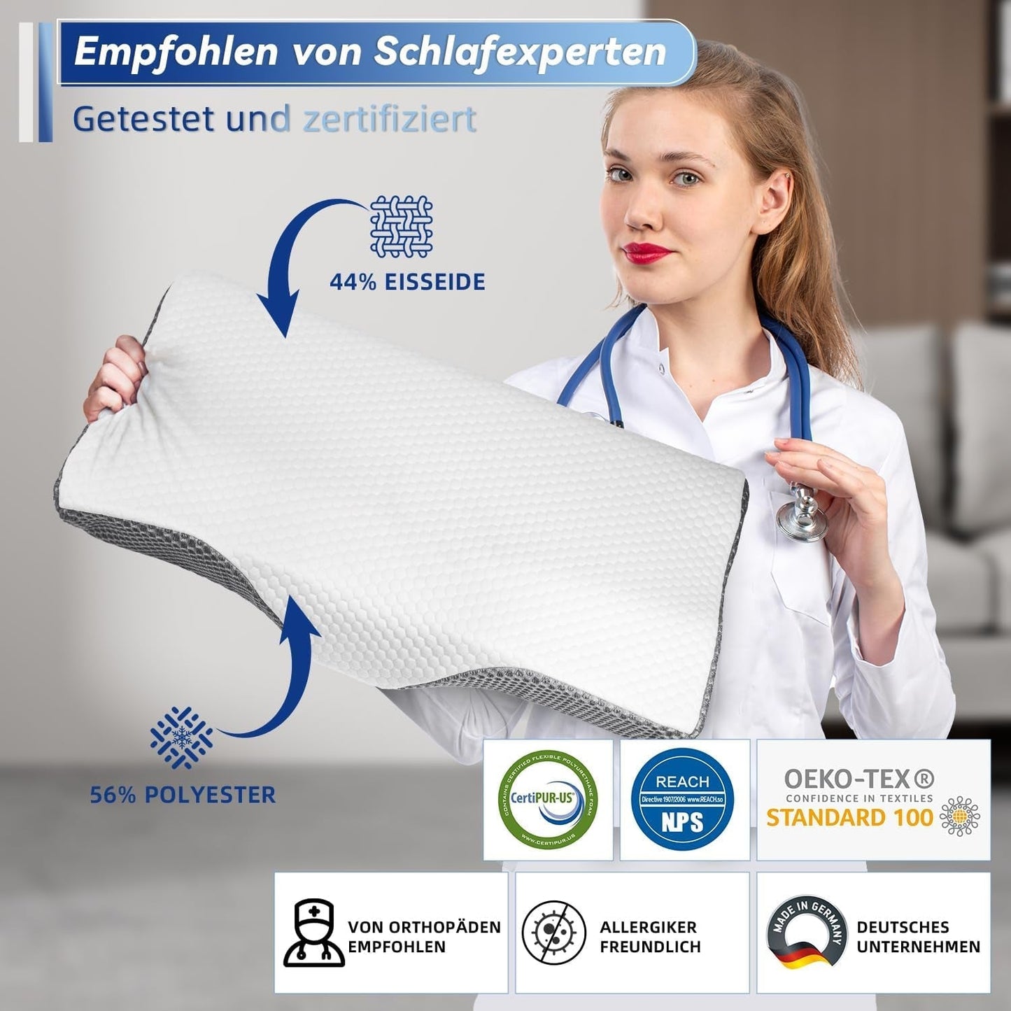 Poduszka przeciwbólowa szyi, ergonomiczna ortopedyczna poduszka pod szyję, boczna poduszka brzuszna z pianki memory, poduszka przeciw chrapaniu dla mężczyzn i kobiet (62 * 34,5 * 12/8 CM) Poduszki ortopedyczne na szyję Naty Shop