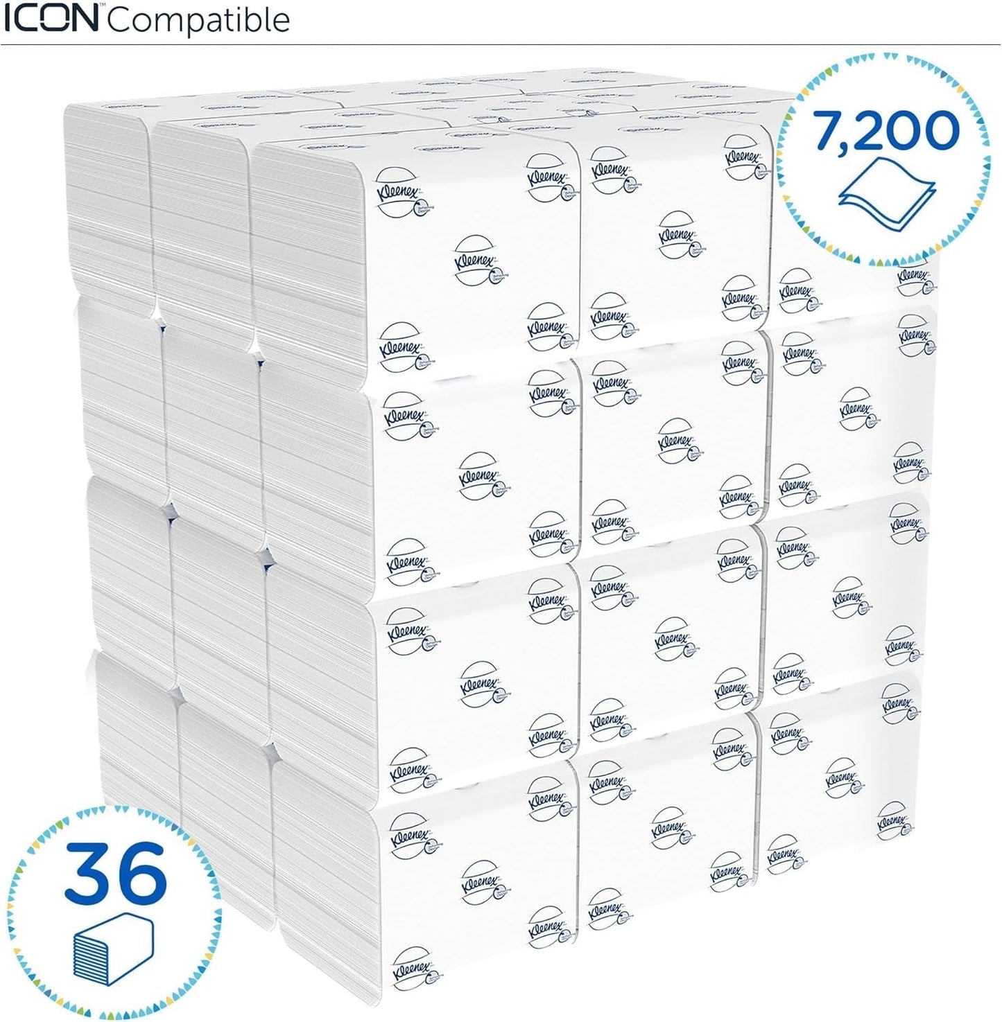 Papier toaletowy Kleenex w jednym arkuszu 8408, 2-warstwowy papier toaletowy w opakowaniach zbiorczych, wykonany z papieru z certyfikatem Fsc, 36 opakowań x 200 arkuszy (7200 arkuszy)