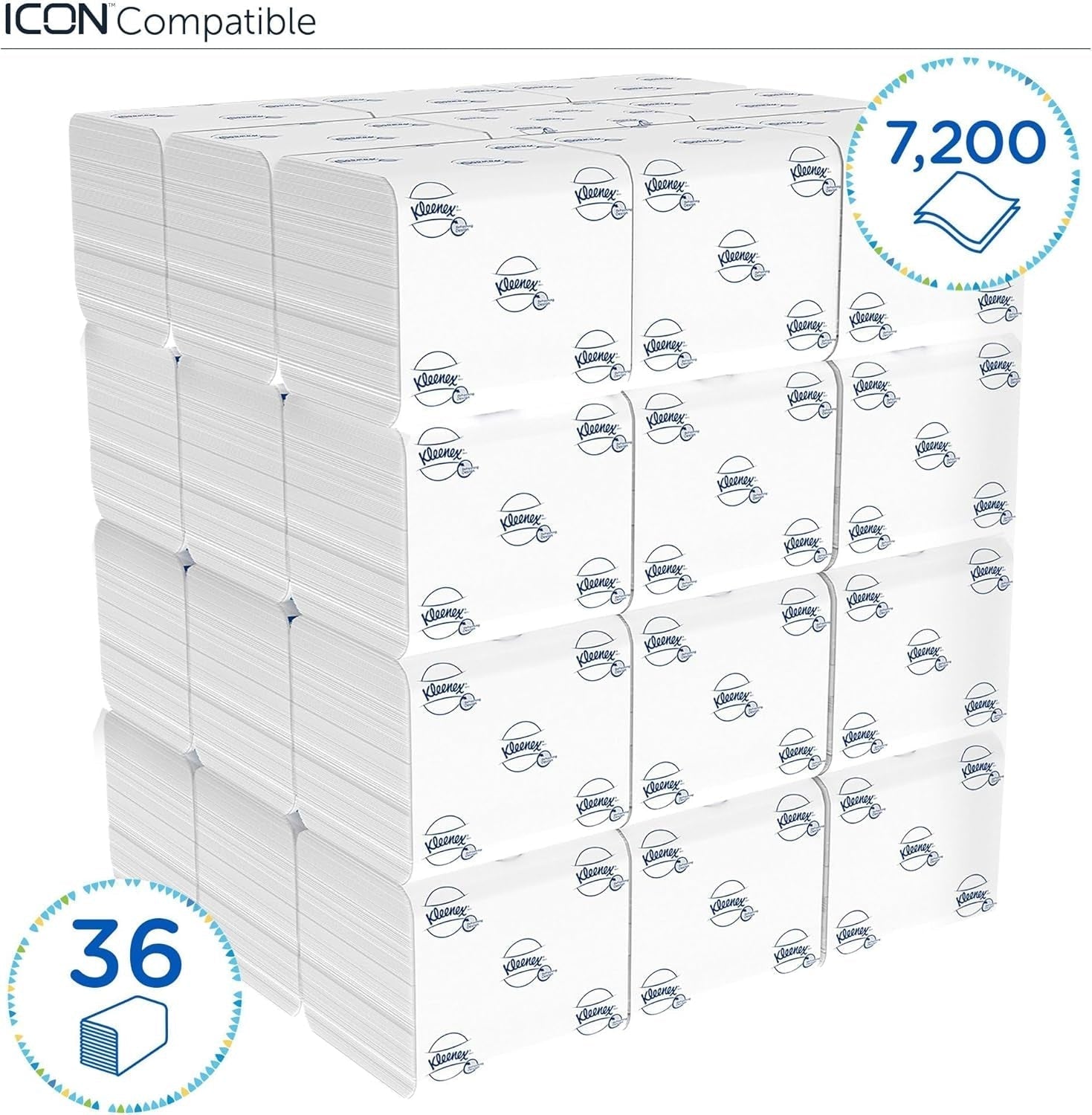 Papier toaletowy Kleenex w jednym arkuszu 8408, 2-warstwowy papier toaletowy w opakowaniach zbiorczych, wykonany z papieru z certyfikatem Fsc, 36 opakowań x 200 arkuszy (7200 arkuszy)