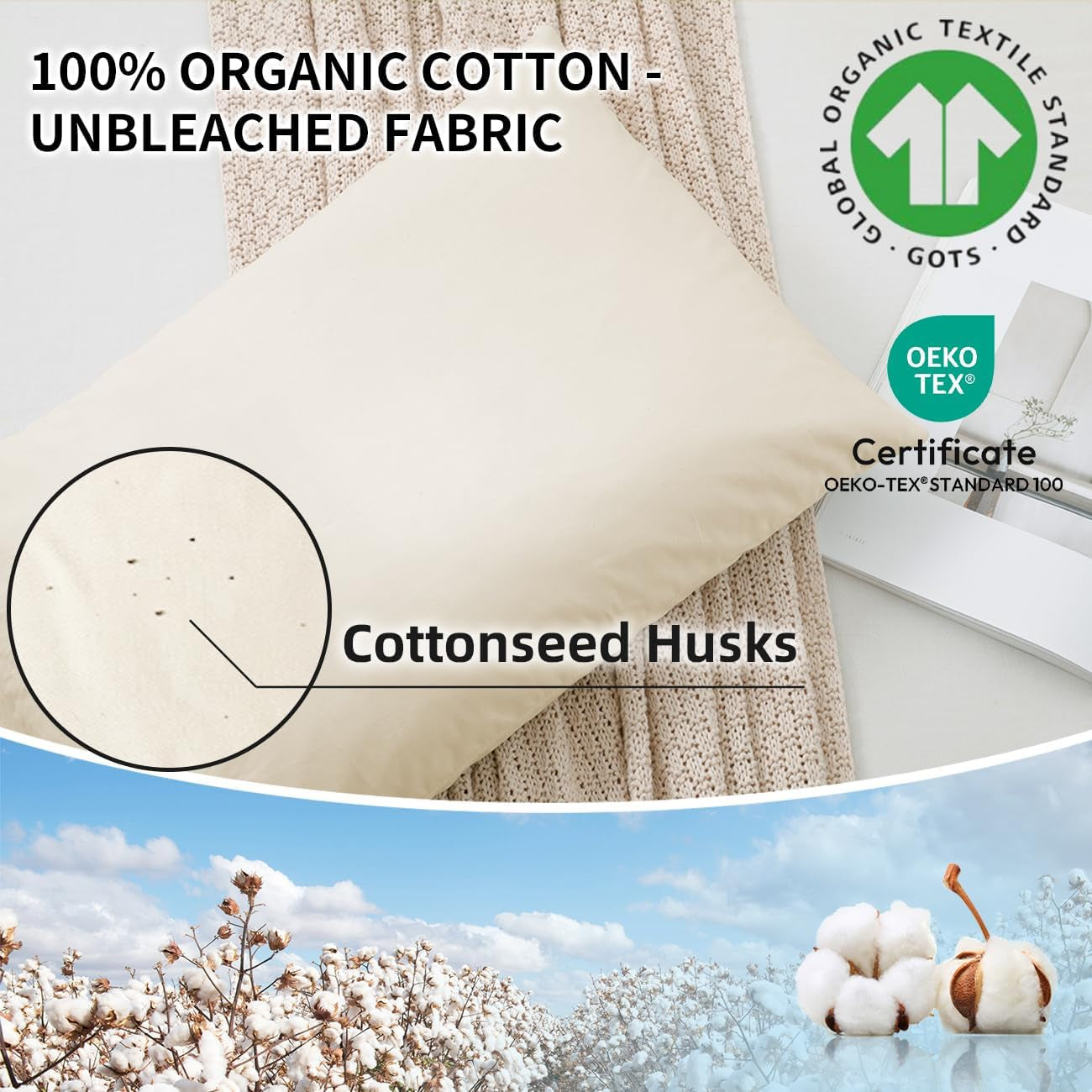 LOFE Organiczna poduszka do spania z gryki 14 x 20 cali Regulowana, oddychająca, chłodna poduszka do spania dla osób śpiących na plecach i bokach (łuski gryki tatarskiej) Poduszki standardowe Naty Shop