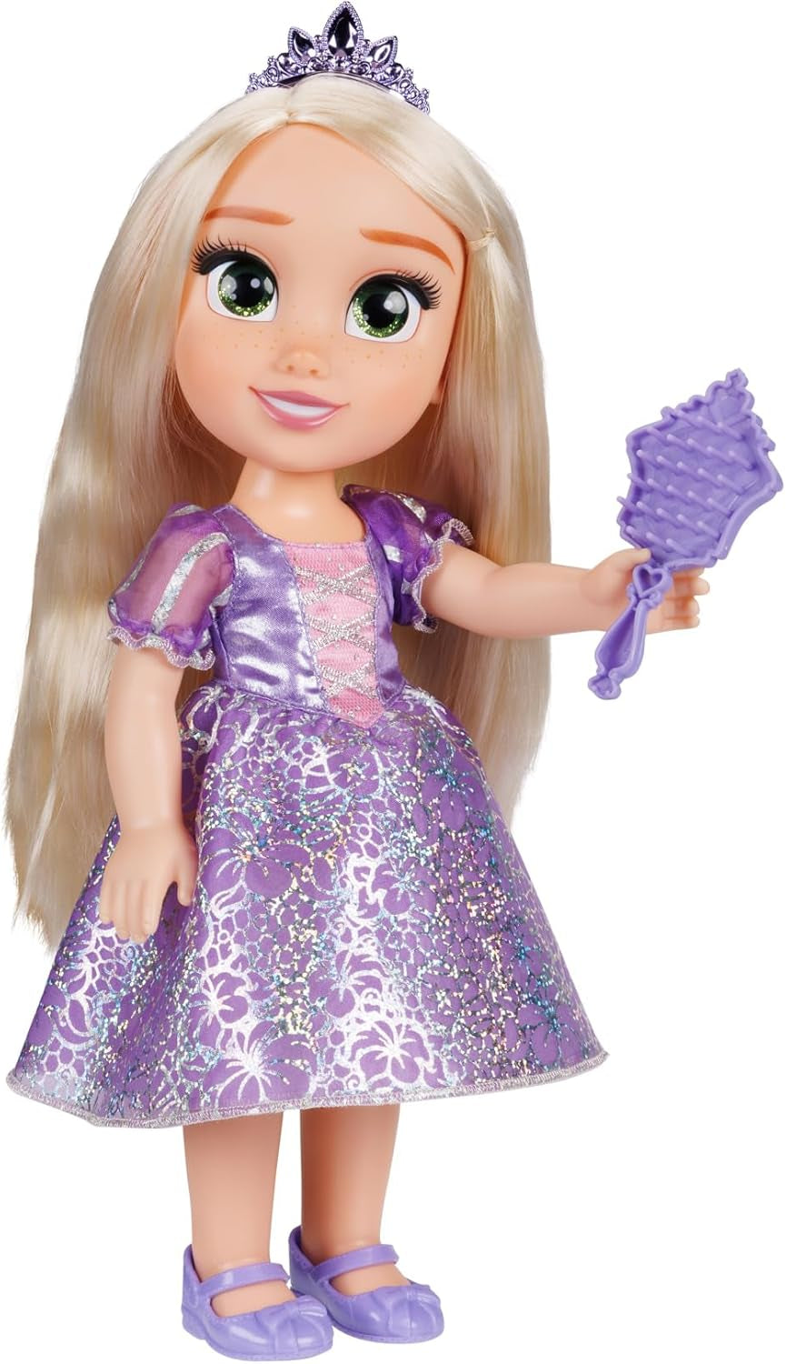 Lalka Disney Princess Roszpunka 35 cm, odblaskowe, brokatowe oczy, ruchome stawy, odpinana sukienka, buty, korona, długie blond włosy, dla dziewczynek w wieku 3+