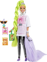 Barbie HDJ44 - Extra Puppe #11 w übergroßem T-shirt i legginsy z Haustier Papagei, dodatkowe langes neongrünes Haar & Zubehör, Elastic Gelenke, Spielzeug Geschenk für Kinder ab 3 Jahren