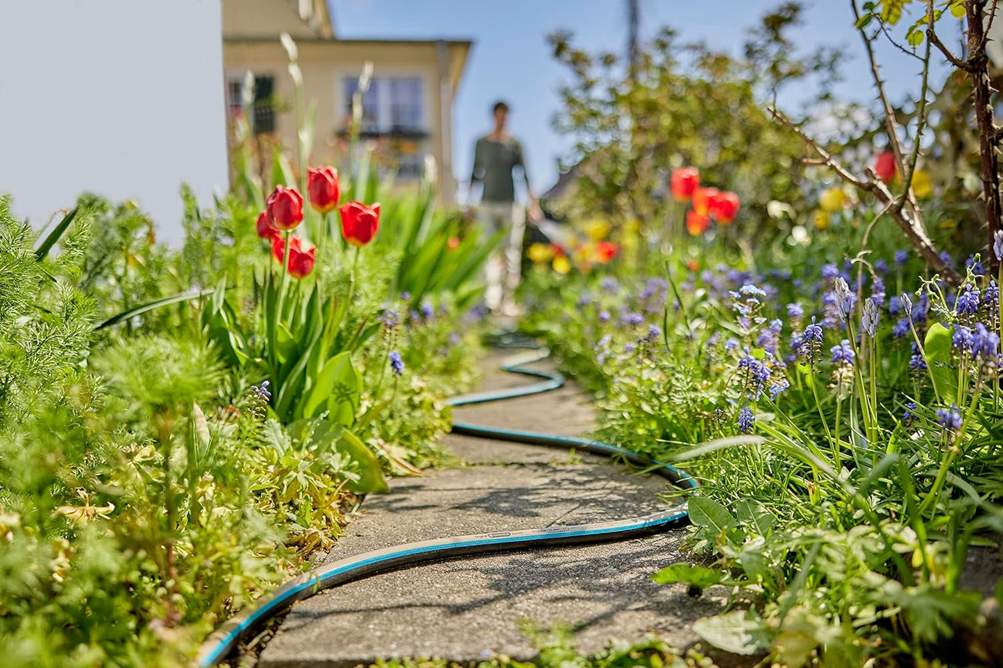 Wąż Gardena EcoLine 1/2 cala, 20 m bez elementów systemowych: Ekologiczny wąż ogrodowy wykonany z tworzywa sztucznego pochodzącego z recyklingu, wolny od ftalanów i substancji zanieczyszczających, z mocnym uchwytem, ​​odporny na mróz i promieniowanie UV (18930-20)