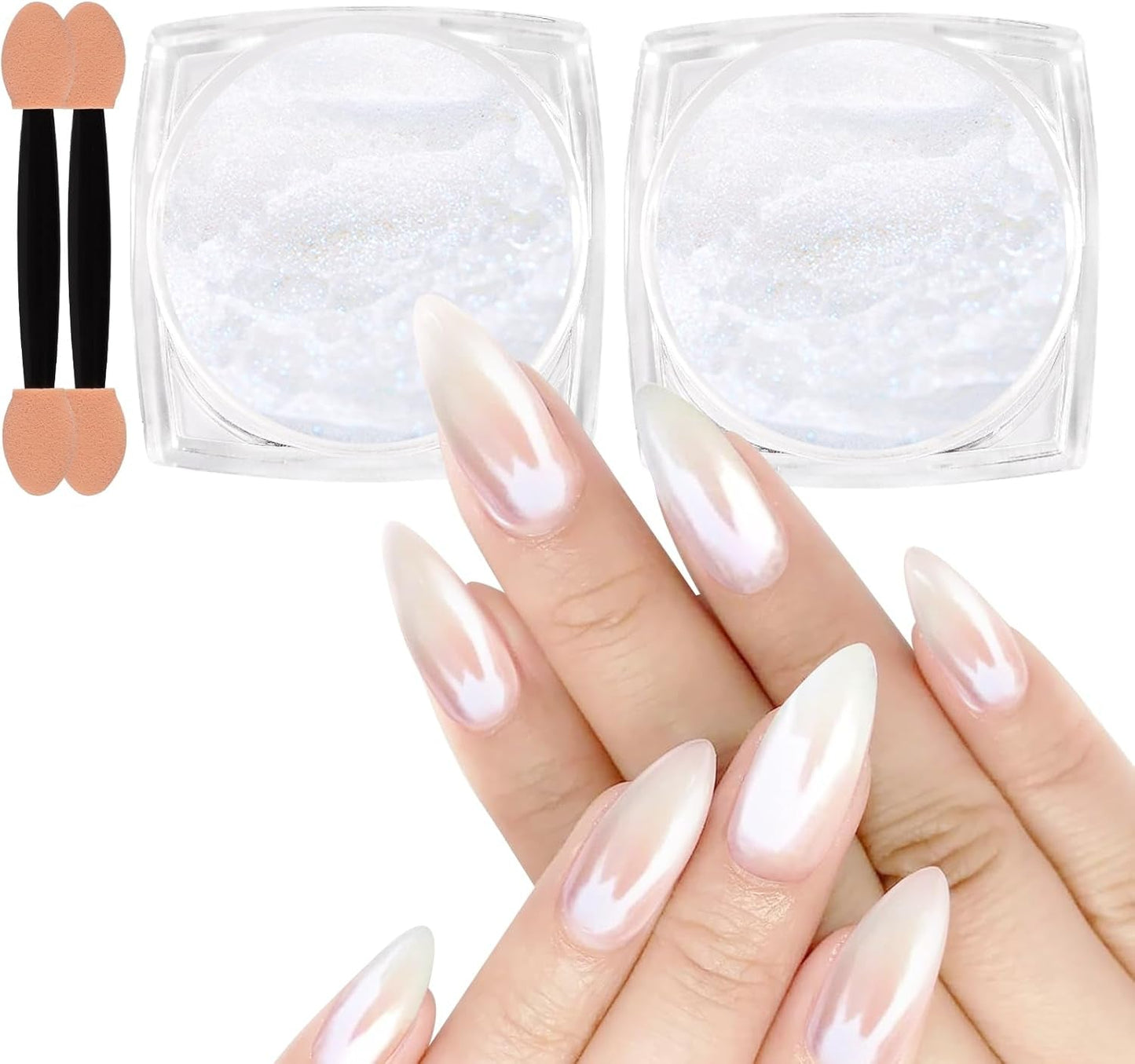 White Pearl Chrom Nagel Pulver, Irisierendes Aurora Pulver Metallic Spiegel Effekt Glitter Pulver Perłowy Eis Transparentny Pigment Meerjungfrau Perle Glitter Staub Für Nail Art Dekoration