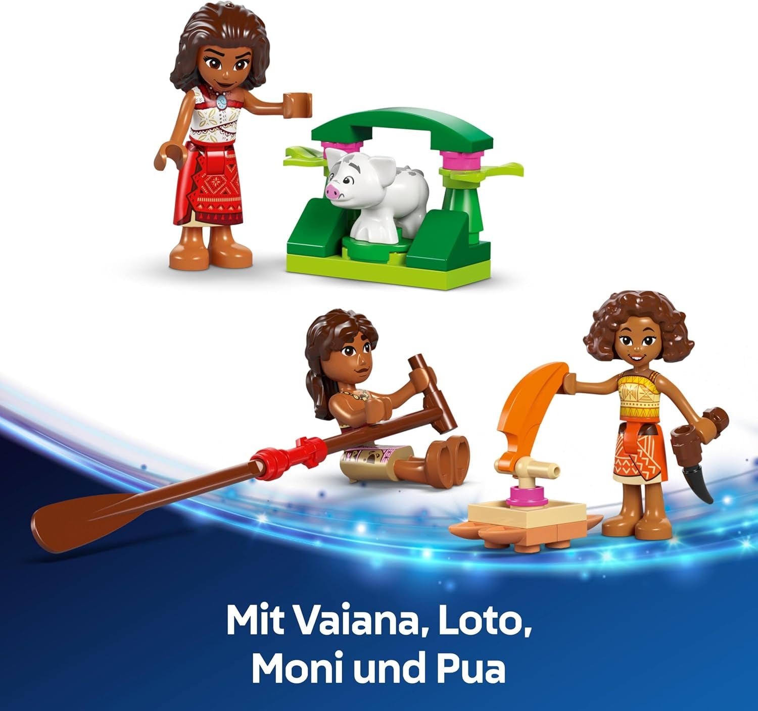 LEGO® Disney Moana 2: Tratwa przygodowa Vaiany — zabawkowa łódka z żaglami, zdejmowanym pokładem, ogniskiem i 3 minilaleczkami, w tym Loto i Moni — prezent dla dziewczynek od 6. roku życia i fanów — 43270 Zestawy do budowania Beuche den LEGO-Store