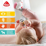 Fehn Play Glove safari - pacynki na palce małpy i słonia oraz skarpetki z dzwoneczkami z jednorożcem - skarpetki dziecięce z dzwonkiem i głową jednorożca - stymulują motorykę i zmysły Bebe Toys Naty Shop