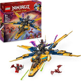 Samolot Super Storm LEGO NINJAGO Rasa i Arina — zabawka z dronem, miotaczami, ostrzami i silnikami — w zestawie. Trzy minifigurki ninja do odgrywania ról — zestaw do budowania dla chłopców i dziewcząt w wieku od 8 lat 71833 Zestawy do budowania Besuche den LEGO-Store Default Title