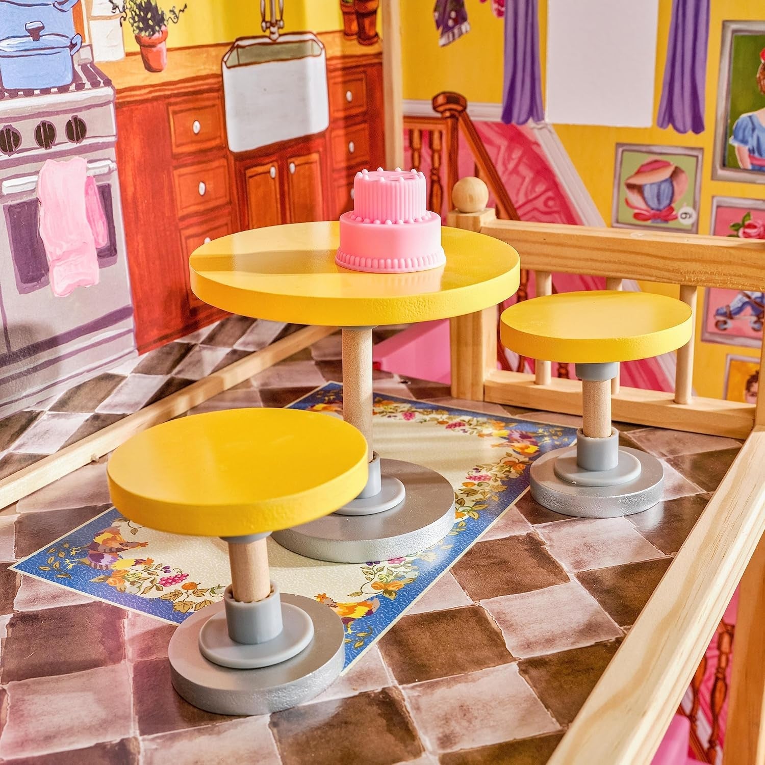 Drewniany domek dla lalek KidKraft Kayla z meblami i akcesoriami, 3-poziomowy zestaw dla lalki 30 cm, zabawka dla dzieci w wieku od 3 lat, 65092 — wyłącznie na Amazon