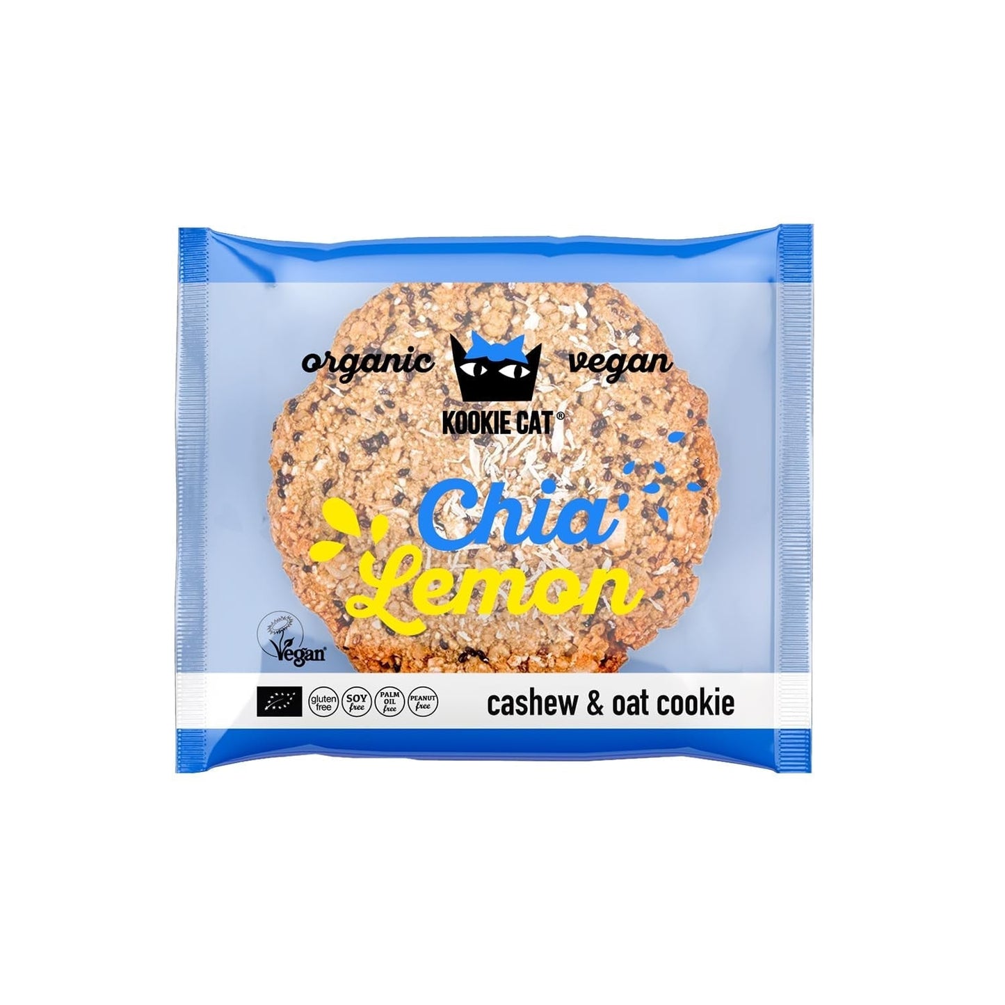 Chia i cytryna - pojedynczo pakowane wegańskie ciasteczka, bezglutenowe, bez soi, organiczne, z orzechami nerkowca i owsa - opakowanie zbiorcze 12 x 50 g