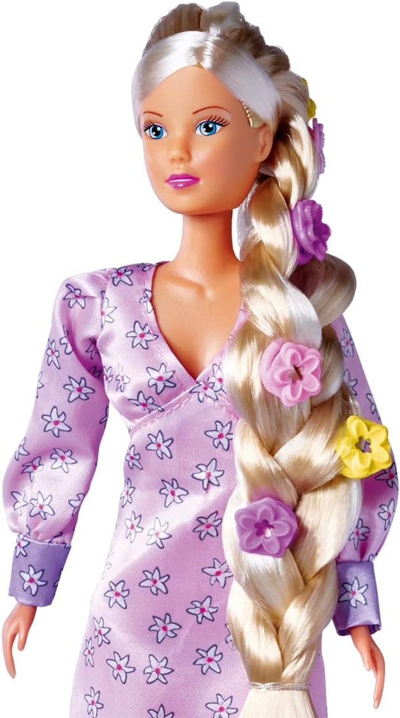 Simba 105733640 - Steffi Love Flower Hair, lalka z bardzo długimi włosami, zawiera 6 spinek, warkocz i grzebień, 29 cm, wiek 3+
