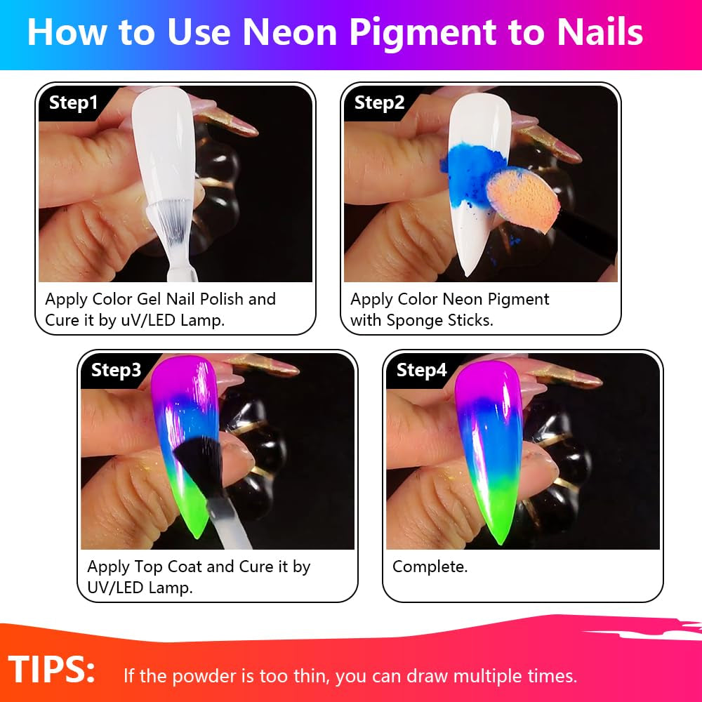 Neonowy pigment fosforowy Pulver Für Nägel Lidschatten - 12 kolorów Neon Nagel Glitzer Augenpulver Maniküre Halloween Neonowy makijaż Dekoracja Nail Art Staub Pigment