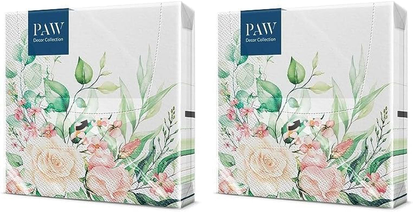 PAW - Serwetki 3-warstwowe (33 X 33 cm) I 20 sztuk I Idealne na urodziny, przyjęcia, wesela, komunie i święta I Kolorowe serwetki papierowe - Kwiaty, Róże I Kolor: Kwiatowe Momenty (2 sztuki w zestawie)