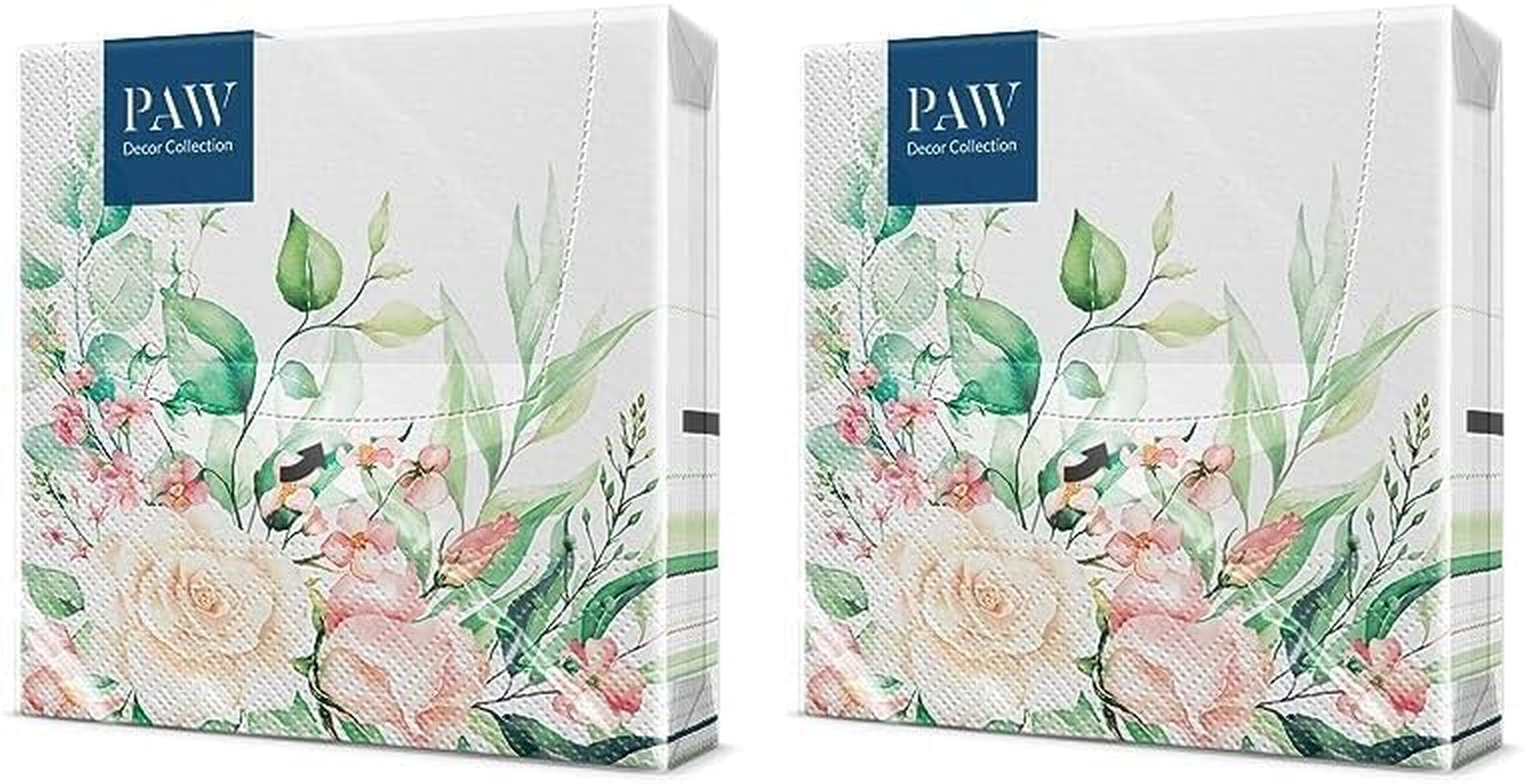 PAW - Serwetki 3-warstwowe (33 X 33 cm) I 20 sztuk I Idealne na urodziny, przyjęcia, wesela, komunie i święta I Kolorowe serwetki papierowe - Kwiaty, Róże I Kolor: Kwiatowe Momenty (2 sztuki w zestawie)