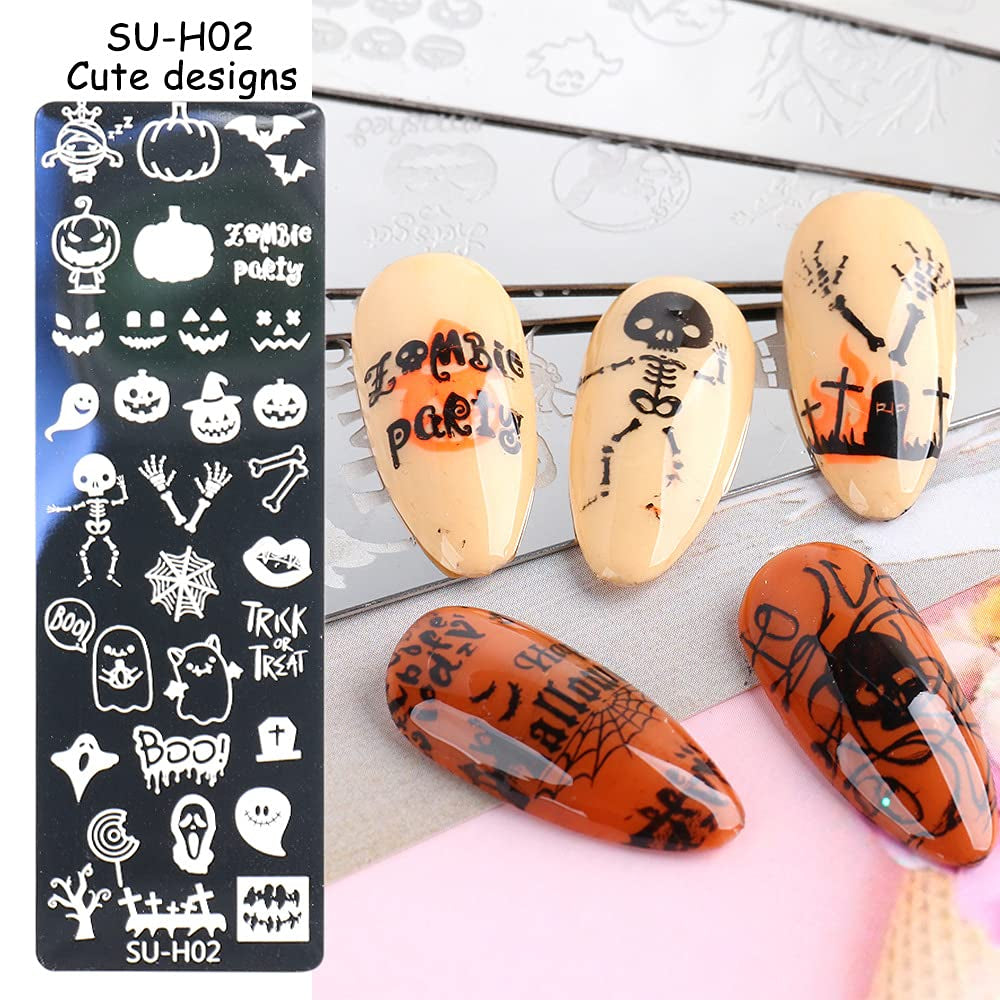 JMEOWIO Szablony do stemplowania paznokci Halloween 6 Stück Nagelstempel Szablony Nail Art Dekoration Nageldesign Zubehör Böse Gruselige Kürbis-Geisterhexe