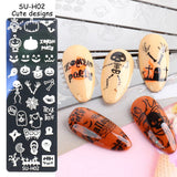 JMEOWIO Szablony do stemplowania paznokci Halloween 6 Stück Nagelstempel Szablony Nail Art Dekoration Nageldesign Zubehör Böse Gruselige Kürbis-Geisterhexe