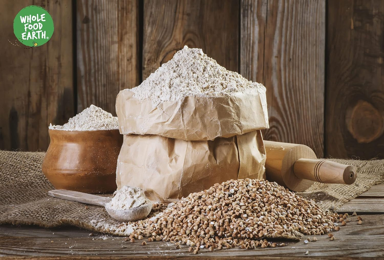 Organiczna mąka gryczana pełnoziarnista ziemna 1kg | Okrutny | Bez GMO | wegańskie | Certyfikowane organiczne