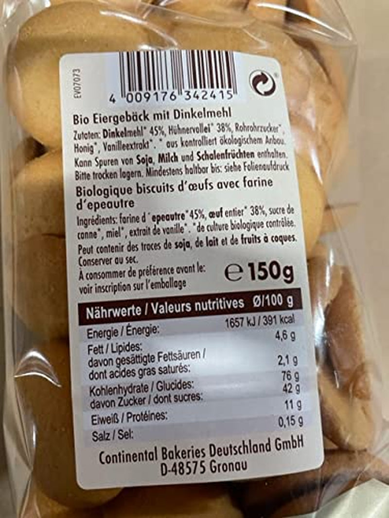 Ekologiczne ciastka jajeczne orkiszowe, 38% organiczne ciastka jajeczne, 150g