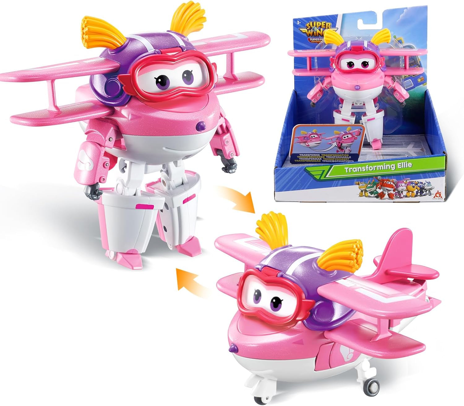 Super Wings 5" Transformujące postacie 2-pak Transformujący doładowany Jett + Tino Transformator Zabawka dla chłopców i dziewcząt w wieku od 3 lat Czerwone figurki Naty Shop Ellie