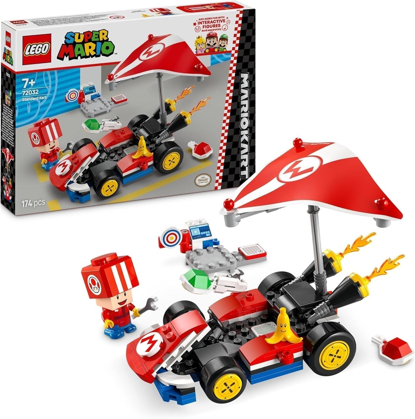 LEGO Super Mario: Mario Kart — standardowy gokart, kolekcja Nintendo, prezent dla dzieci, umożliwia niezależną zabawę chłopcom, dziewczętom i graczom od 7. roku życia, zabawka przygodowa z figurką ropuchy 72032 Zestawy do budowania Besuche den LEGO-Store Default Title