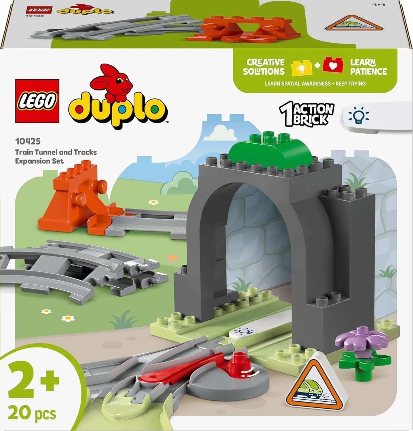 LEGO DUPLO Tunel i tory kolejowe — zestaw rozszerzający, prezent dla małych dzieci, zachęca do zręczności, zestaw dla fanów pojazdów od 2 lat, kreatywna zabawka edukacyjna 10425 Zestawy do budowania Besuche den LEGO-Store