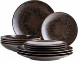 MĘSER Bronze Metallic 12-częściowy serwis stołowy dla 4 osób z elegancką i błyszczącą glazurą Zestaw talerzy obiadowych z talerzem obiadowym, talerzem obiadowym i talerzem deserowym z wysokiej jakości ceramiki, kamionki, brązu