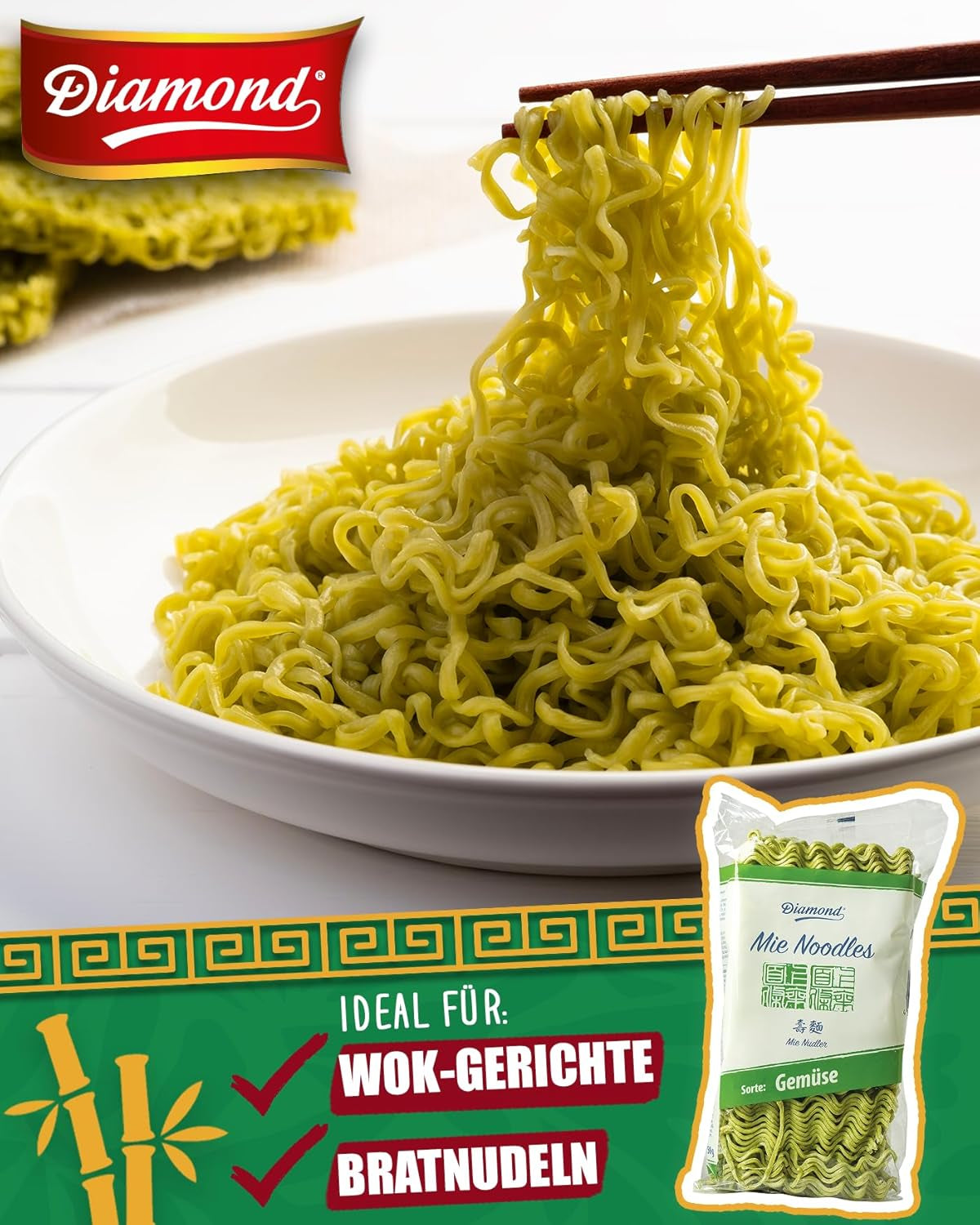 DIAMOND Mie Makaron warzywny, makaron pszenny z proszkiem warzywnym, bez jajek, szybki i łatwy, wegetariański - 1 x 250 g