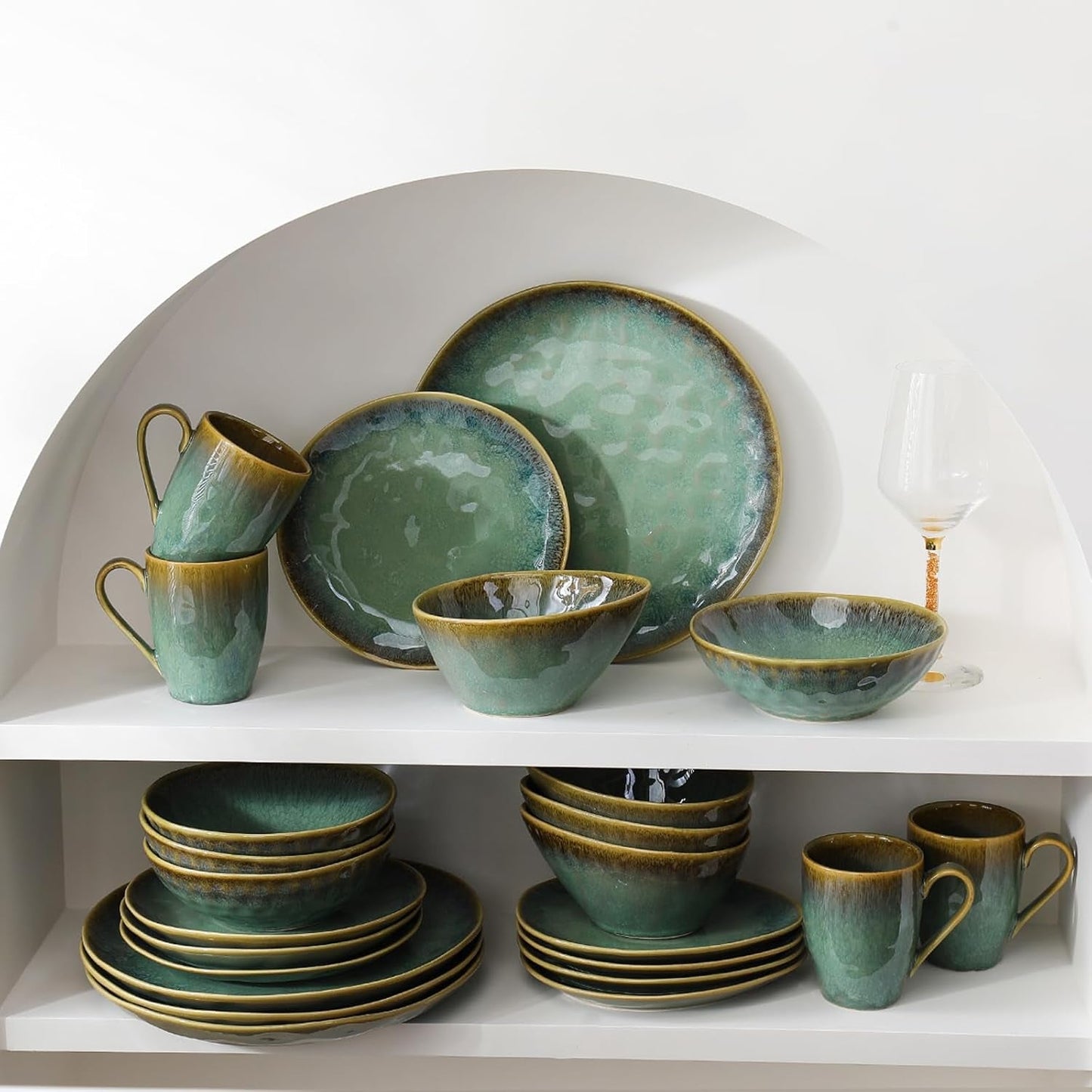 Henten Home Specjalne talerze kamionkowe, miski na przekąski i sosy - 20x17cm dla 4 osób, porcelanowe talerze śniadaniowe - nowoczesny zielony design