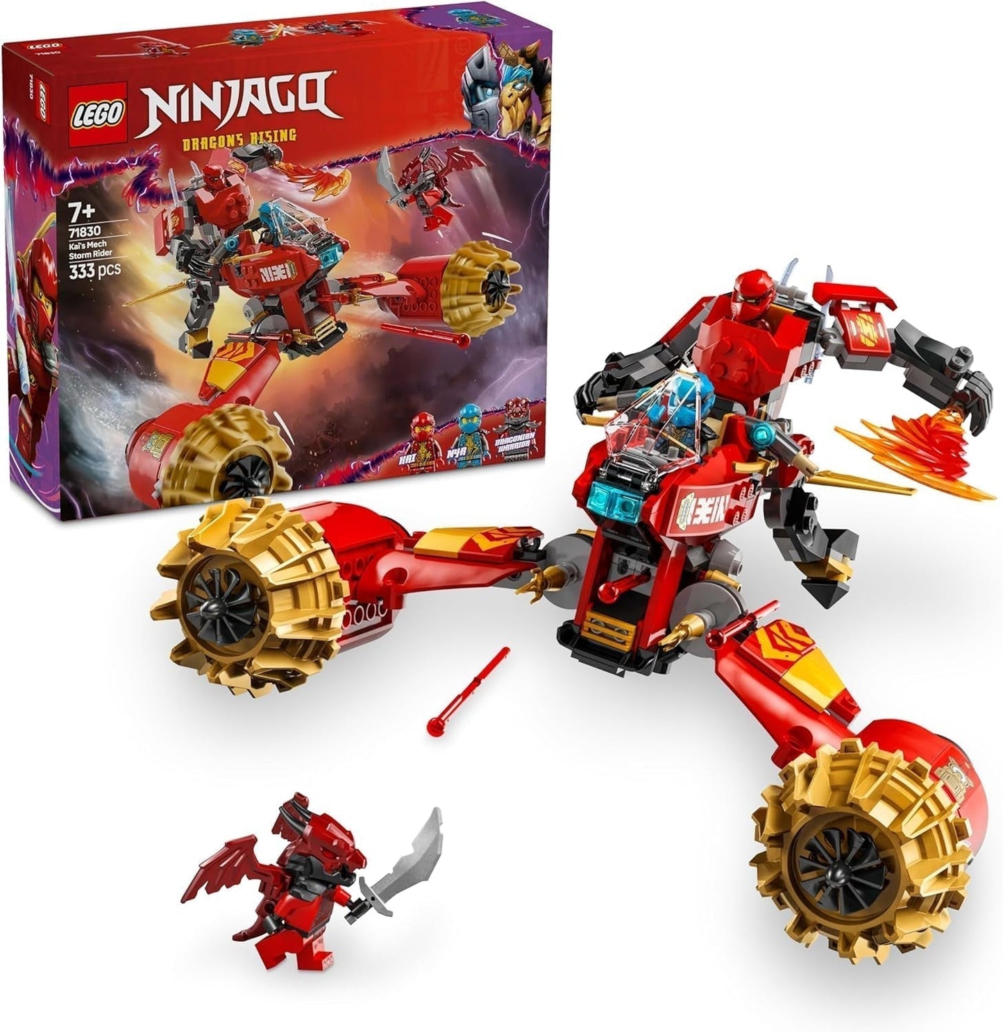 LEGO NINJAGO Mech Jeźdźca Burzy Kaia — Latający motocykl z 3 minifigurkami — Mech z ruchomą głową, rękami i nogami — Zabawka do budowania — Prezent dla chłopców i dziewcząt w wieku od 7 lat 71830 Zestawy do budowania Besuche den LEGO-Store Default Title