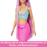 Lalka Barbie Syrenka – z długimi różowymi włosami i indywidualnymi akcesoriami do stylizacji, w tym szczotką, śliczną końcówką w kształcie muszelki i różową płetwą ogonową, dla dzieci w wieku od 3 lat, HRR00