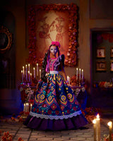 2022 Día De Muertos Lalka Barbie z marszczoną tradycyjną sukienką, wieńcem kwiatowym i farbą do twarzy Calavera, prezent dla kolekcjonerów