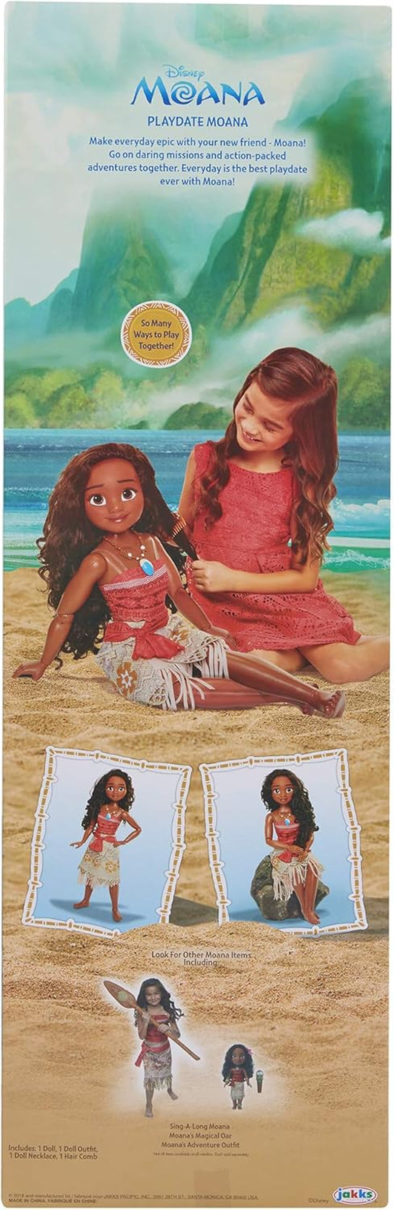 Disney Princess Vaiana, 80 cm duża Spielpuppe von Jakks Pacific, bewegliche Puppe, mit Bürste zum Kämmen ihrer welligen Locken, vom Film inspirowany Kleid, abnehmbare Halskette mit Anhänger