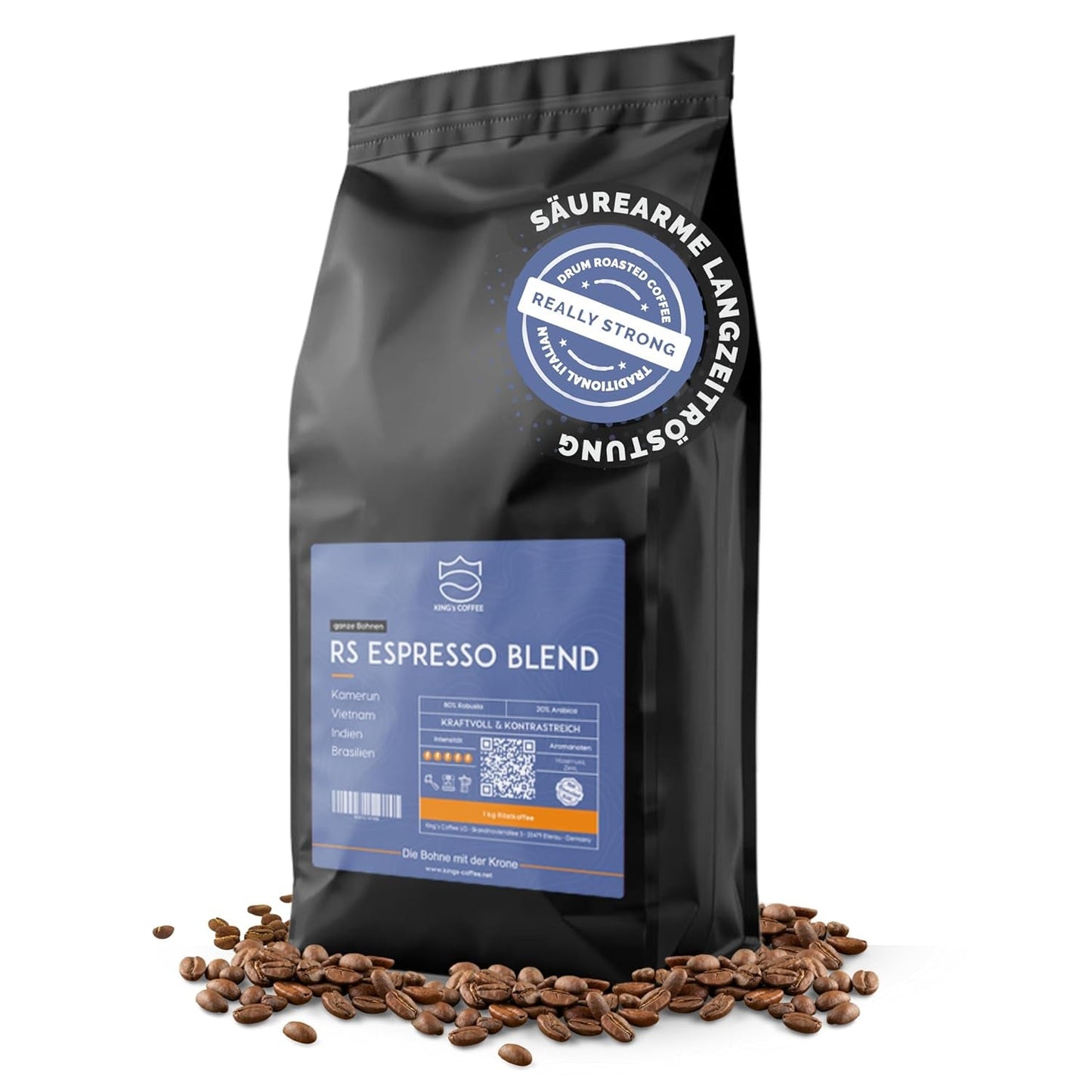 KING'S COFFEE - AMESTEC RS ESPRESSO - 1 kg mocnej i aromatycznej kawy ziarnistej - kawa o niskiej kwasowości - kawa pełnoziarnista - palenie małych partii z Włoch - ziarna espresso do ekspresów w pełni automatycznych i ekspresów kolbowych