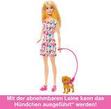 Lalka Barbie Dog Duo i akcesoria, w tym mały i duży pies z wózkiem inwalidzkim, smyczą, miską na karmę, legowiskiem dla zwierząt i przysmakami, w wieku od 3 lat, lalki HTK37 Naty Shop