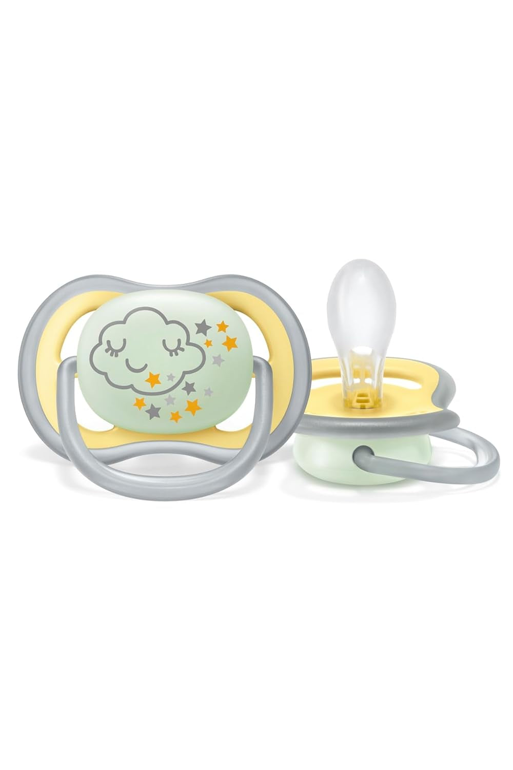 Philips AVENT Ultra Air smoczek na noc dla dzieci w wieku powyżej 18 miesięcy Świecące w ciemności podwójne opakowanie Cloud/Tiger (model SCF376/01)