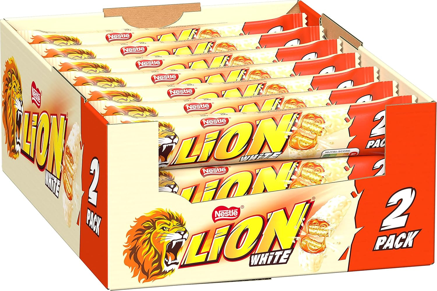 Nestlé LION Batonik czekoladowy z karmelem, chrupiąca przekąska, chrupiąca czekolada i chrupiące chipsy, nadzienie karmelowe, wyjątkowe doznania kulinarne, opakowanie zbiorcze, 28 opakowań (2 x 30 g każde)