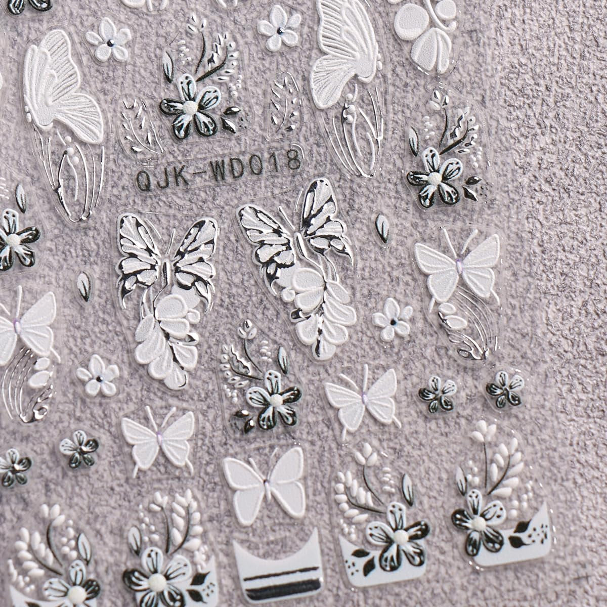 JMEOWIO Nagelsticker Schwarz Weiße Blume 6 Blatt Nail Art Naklejka Selbstklebend Nagelaufkleber Frühling Letnia dekoracja kwiatowa Nageldesign Zubehör