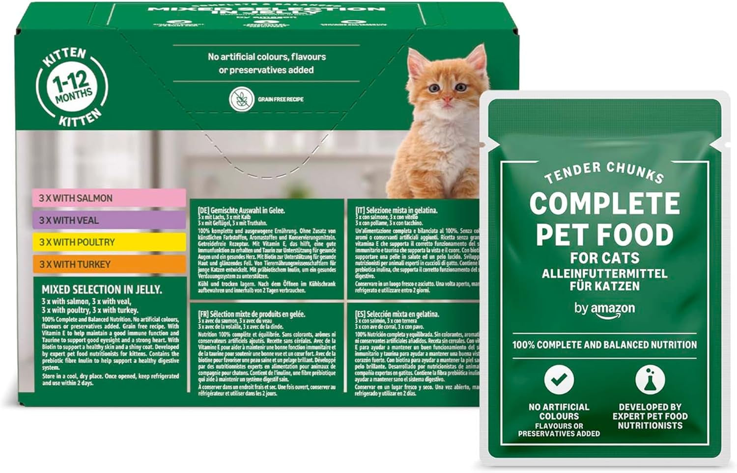 Amazon Mixed Selection Mokra karma dla młodych kotów w galaretce 1,2kg (12 saszetek 100g)