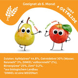 FRECHE FREUNDE Organiczne saszetki owocowe do wyciskania Jabłko Cynamon Gruszka Ryż Orkisz Puree owocowe ze płatkami zbożowymi dla niemowląt 6 miesięcy + Wegańskie 6 szt. (6 x 100 g)