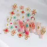 JMEOWIO 3D Nagelsticker Kolorowy kwiat Nail Art Naklejka Selbstklebend Nagelaufkleber 5D Stereoskopisch Wiosna Lato Kwiatowa dekoracja Nageldesign Zubehör 4 Blatt