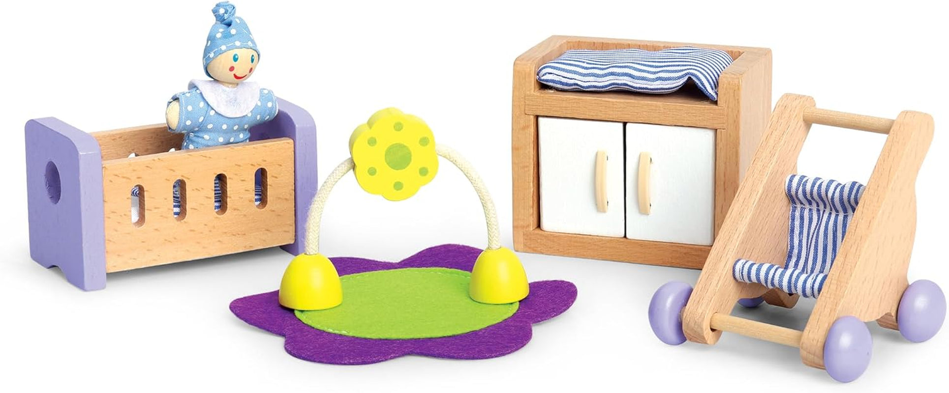 Hape Baby Room - drewniany zestaw do pokoju lalek, mebelki dla lalek, akcesoria do domku dla lalek dla maluchów, miniaturowy pokój dziecięcy z huśtawką i akcesoriami, 3-letnie odgrywanie ról