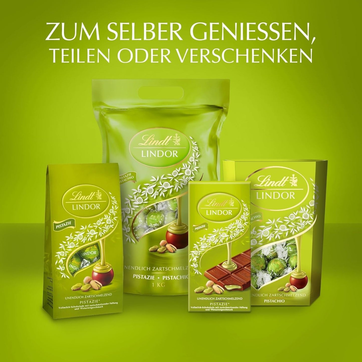 Lindt LINDOR Czekolada z pistacjami | 1 kg zamykana torebka | ok. 80 kulek z mlecznej czekolady z rozpływającym się w ustach kremem pistacjowym | Opakowanie zbiorcze, prezent pralinowy