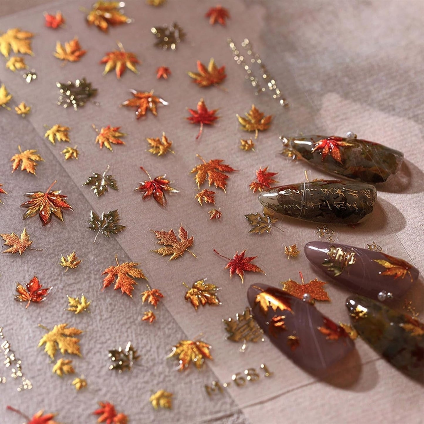 JMEOWIO 3D Nagelsticker Herbst Nail Art Naklejka Selbstklebend Nagelaufkleber 5D Stereoskopisch Ahornblatt Erntedankfest Dekoration Nageldesign Zubehör 1 Blatt