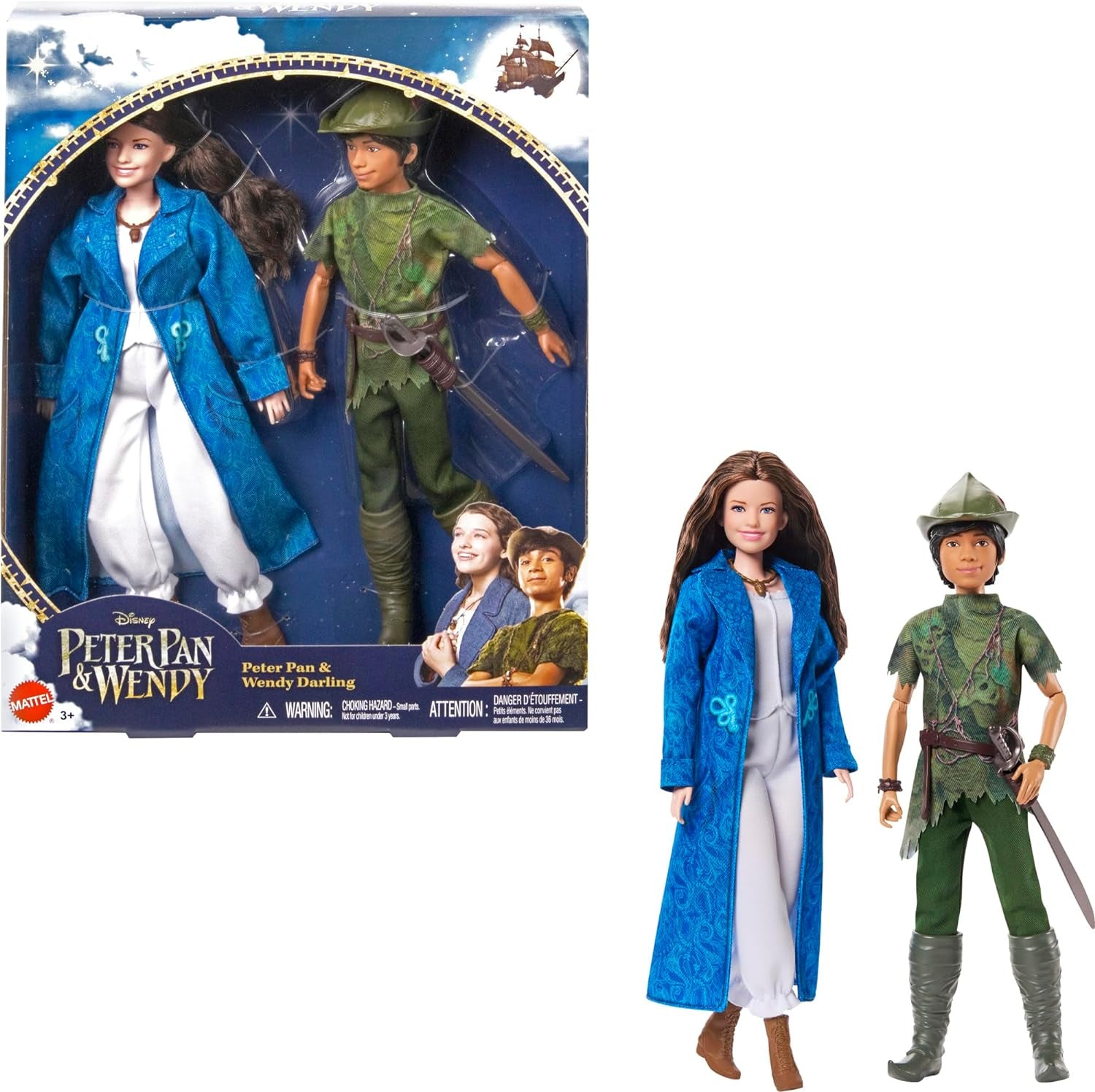 DISNEY Piotruś Pan i Wendy — karuzela z typowymi strojami i wymiennymi akcesoriami, spodnie z miękkiego materiału, do odgrywania ulubionych scen lub kreatywnej zabawy, dla dzieci w wieku od 3 lat, tytuł domyślny HNY36 Naty Shop Dolls