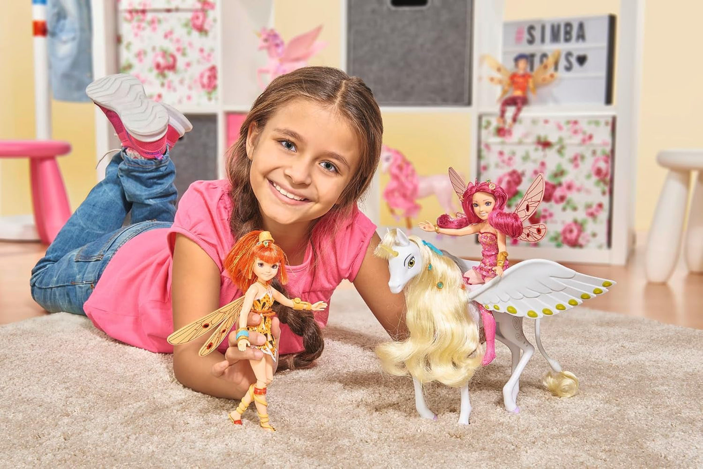Simba 109480093 - Mia i ja Jednorożec Onchao, z ruchomymi skrzydłami, spinki do włosów, szczotka do stylizacji, zabawkowy koń, kucyk, centopia, wiek 3+, różowy