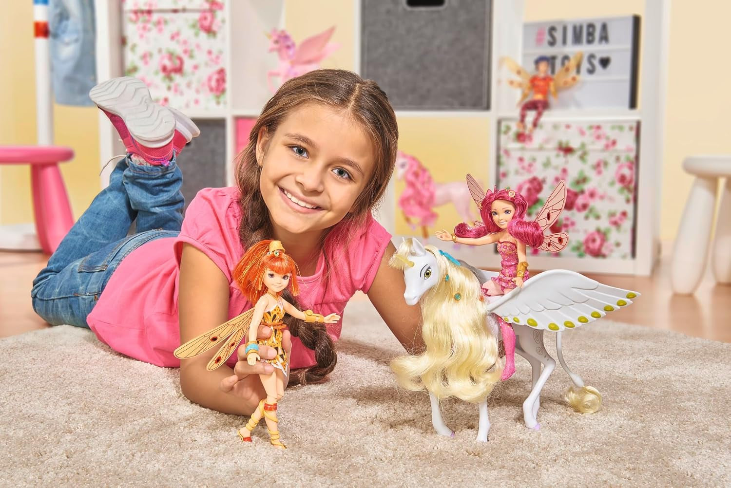 Simba 109480093 - Mia i ja Jednorożec Onchao, z ruchomymi skrzydłami, spinki do włosów, szczotka do stylizacji, zabawkowy koń, kucyk, centopia, wiek 3+, różowy