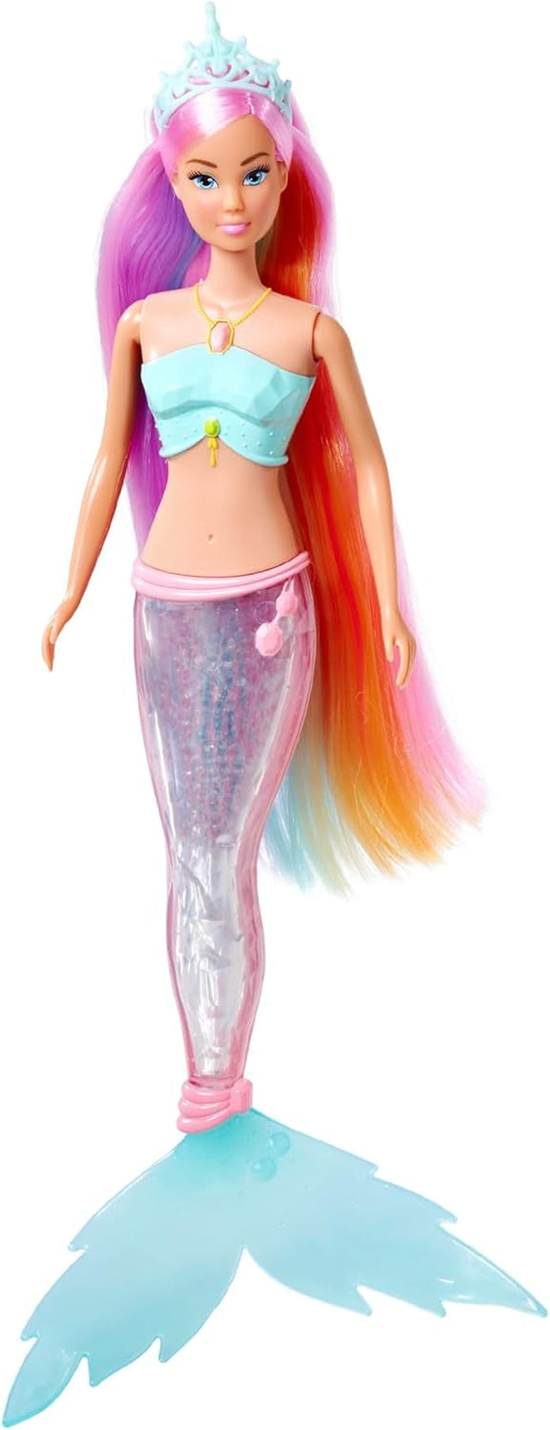 Steffi Love Magic Rainbow Mermaid, lalka syrenka z funkcją magicznego tęczowego światła i bardzo długimi włosami, 39 cm, wiek 3+